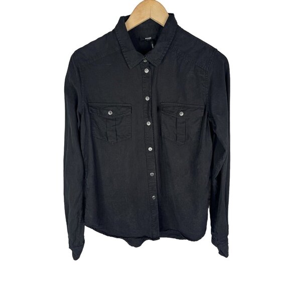 PAIGE Women's Black Long Sleeve Button Down Shirt Medium - Picture 1 of 5